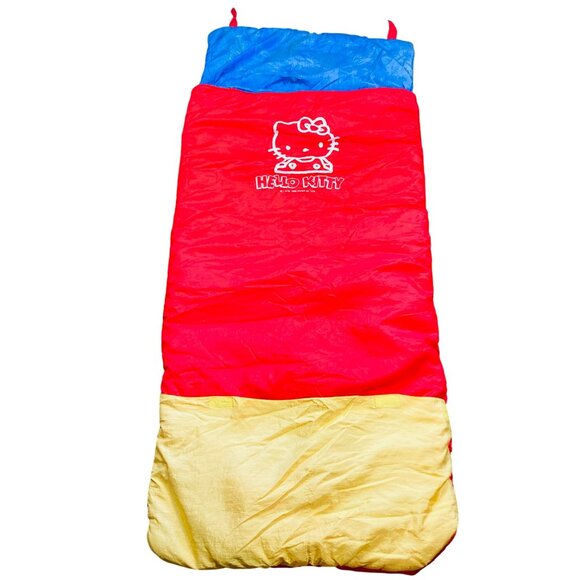 Hello Kitty Vintage Kids Sleeping Bag By Sanrio Red Blue Yellow 1991 26 x 60" - Picture 1 of 11
